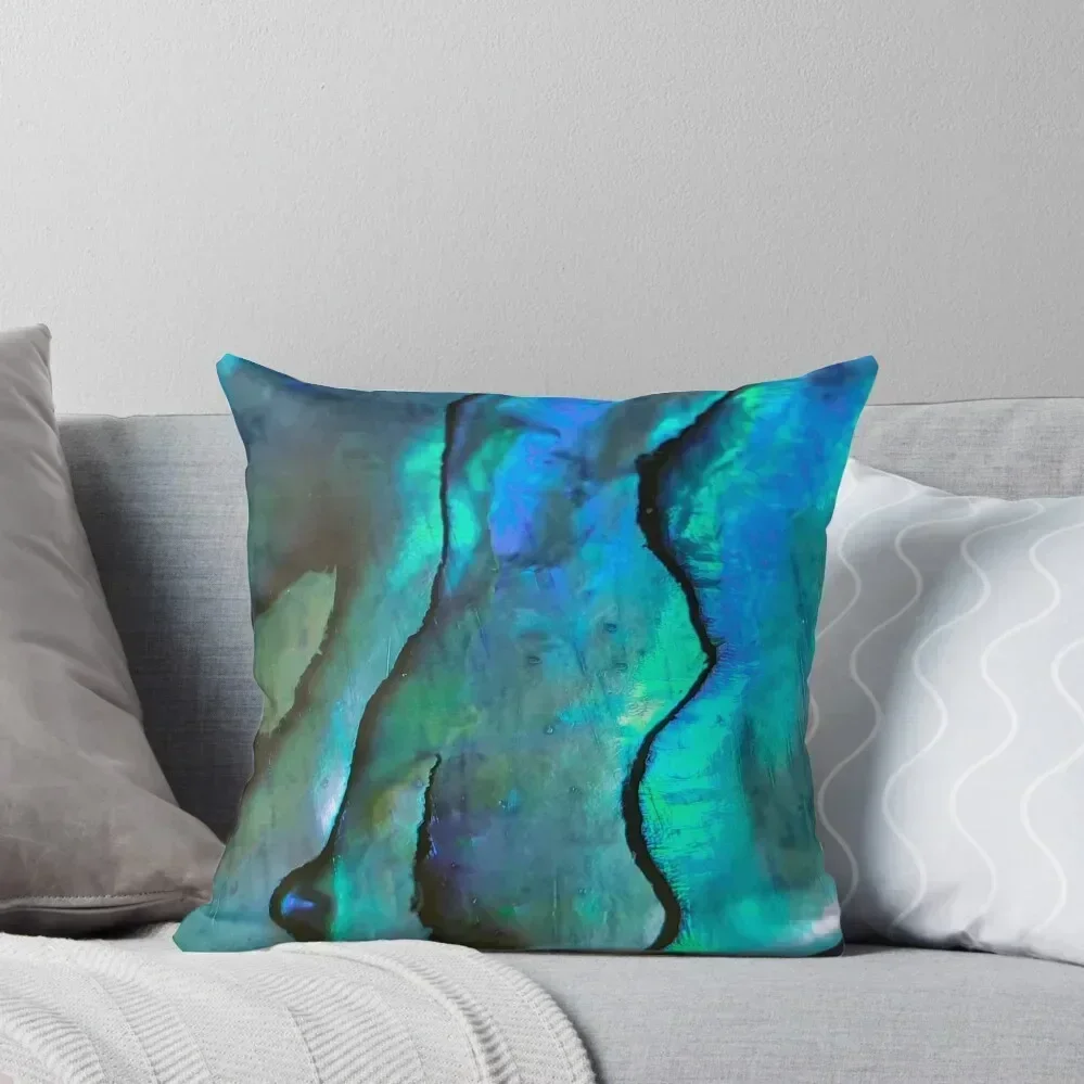 Iridescent Teal abalone shell. Flashy Teal close up photography Throw Pillow autumn decoration covers for pillows pillow