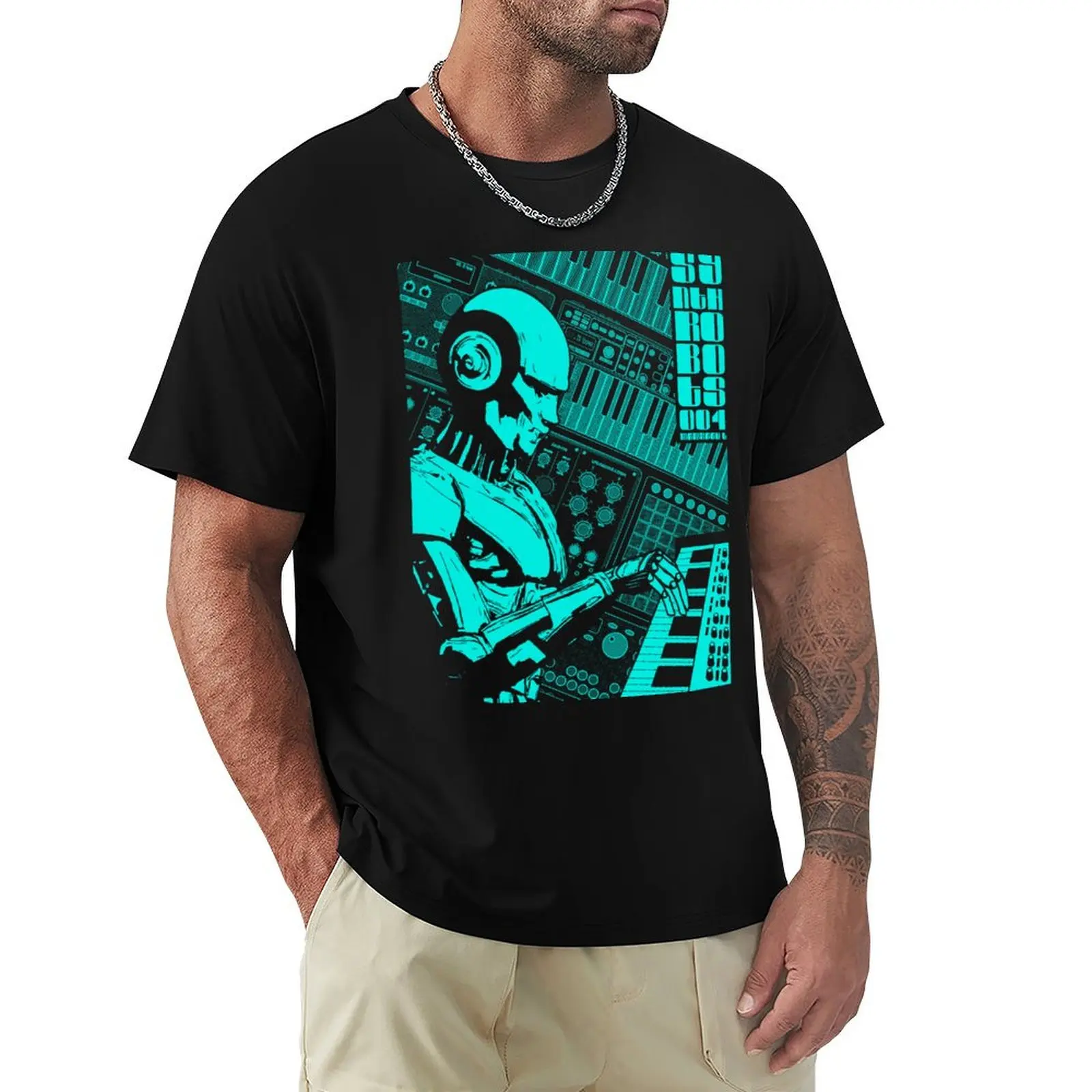 

Synth robot 004 Synthesizer musician and music producer T-Shirt Fashion Print Casual Short Sleeve