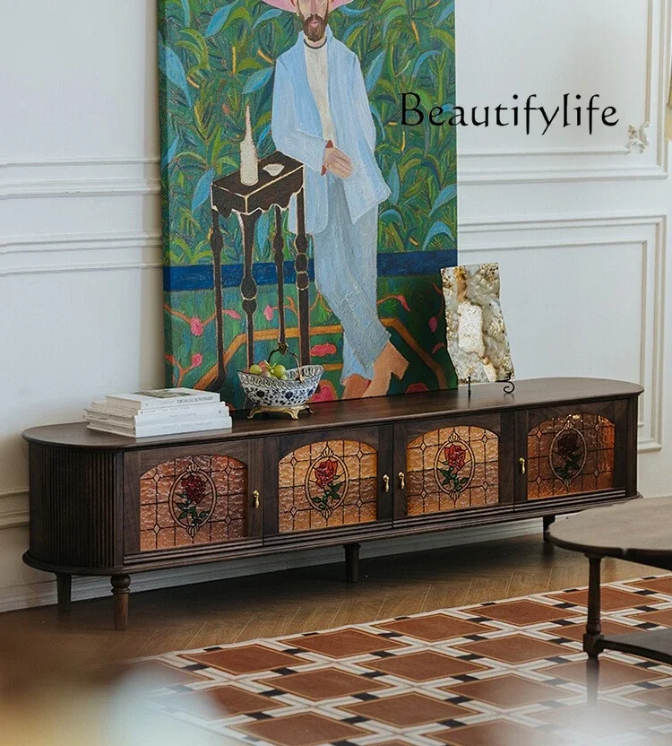 

Black walnut solid wood TV cabinet Nordic retro living room home designer high sense