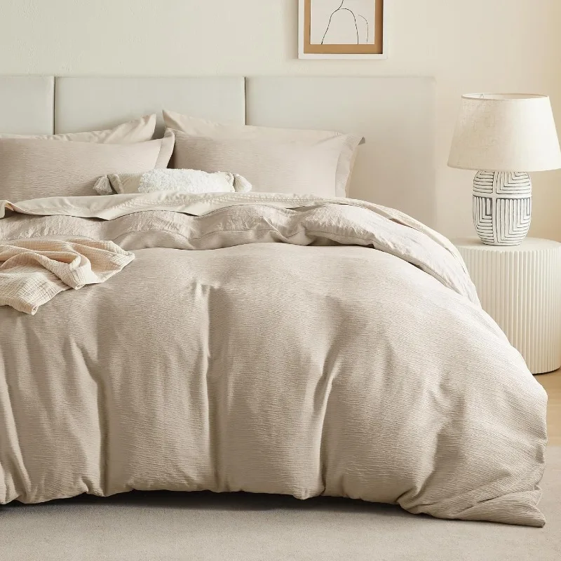 Faux Muslin Duvet Cover Queen - Khaki Gauze-Like Duvet Cover Queen Size, Soft and Breathable Bedding Comforter Cover Set