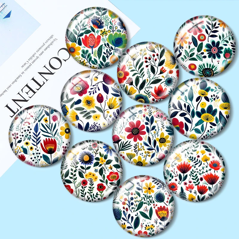 

Floral Patterns 10pcs 12mm/18mm/20mm/25mm Round photo glass cabochon demo flat back Making findings