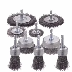 Wire Brush Wheel Cup Brush Set Wire Brush for Drill 1/4 Inch Hex Shank 0.012 Inch Coarse Carbon Steel Crimped Wire Wheel Tools