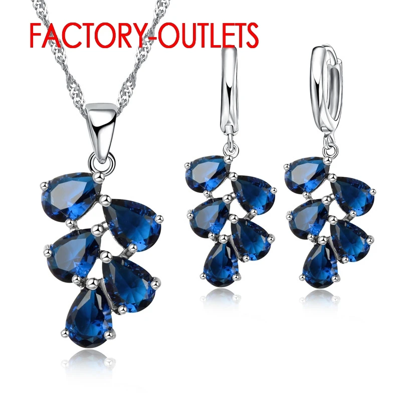 925 Silver Needle Bridal Jewelry Sets Austrian Crystal Plant Shape Necklaces Hoop Earrings Women Girls Party Anniversary