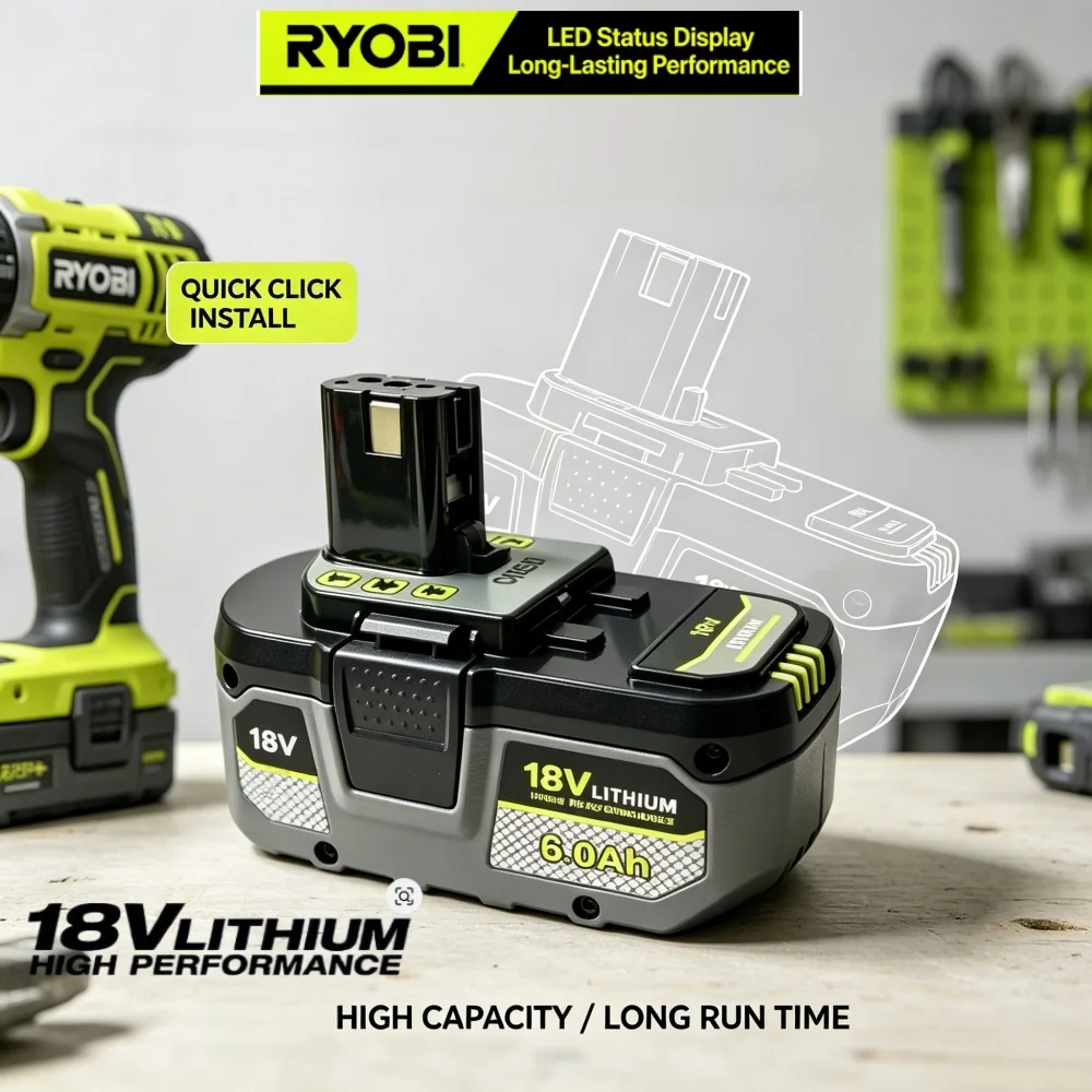 Новая литиевая аккумуляторная батарея RYOBI 18V 6.0Ah 8.0Ah премиум-класса, улучшенная, ударопрочная, с длительным сроком службы, для беспроводных инструментов.