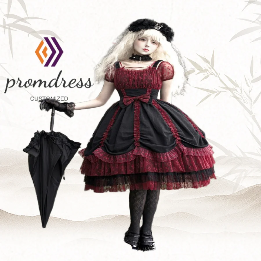 뱀파이어 코스프레 고딕 댄스 파티 드레스 블랙 레드 레이스 짧은 이브닝 드레스 빈티지 할로윈 의상 칵테일 파티 맞춤형