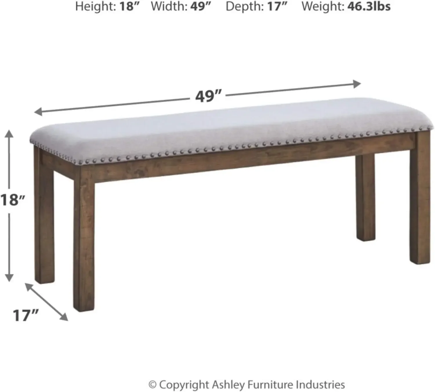 Casual Rustic Upholstered Dining Bench, Grey & Brown