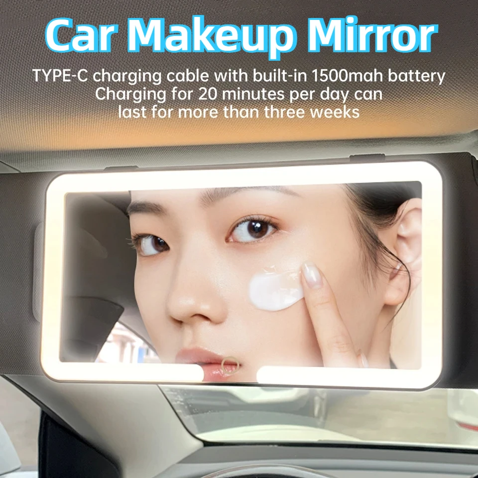 

New Vanity Mirror with 3 Gears Stepless Dimming Visor Makeup Mirror Large Cosmetic Screen Car Sensor Mirror Rechargeable