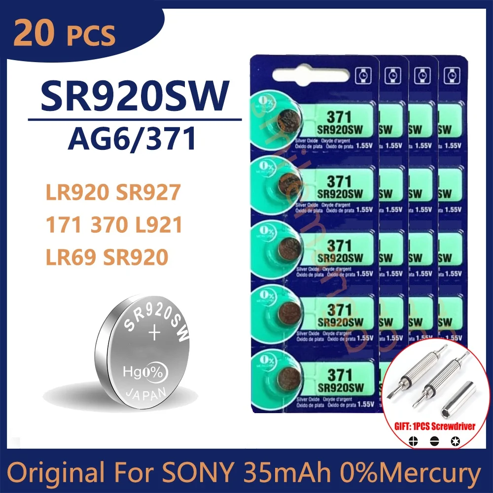 

Батарейки для часов и игрушек SONY AG6 371 SR920SW LR920 SR927 171 370 L921 LR69 SR920, 20 шт.