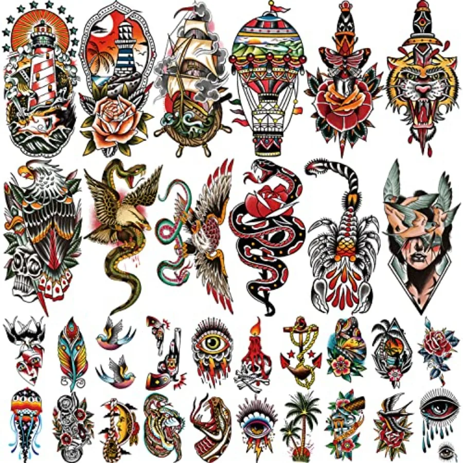 

77 Sheets Temporary Tattoo for Women and Men, 17 Sheets Half Arm Chest Shoulder Fake Tattoos, 60 sheets Tiny for Adults Vintage