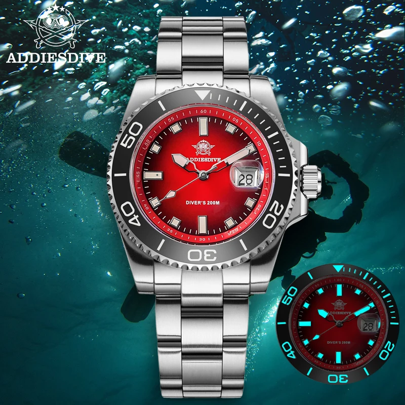 ADDIESDIVE Luxury Fashion Men Clock 200m Waterproof Luminous Stainless Steel Luminous Quartz Watches Ceramic Bezel Reloj hombre