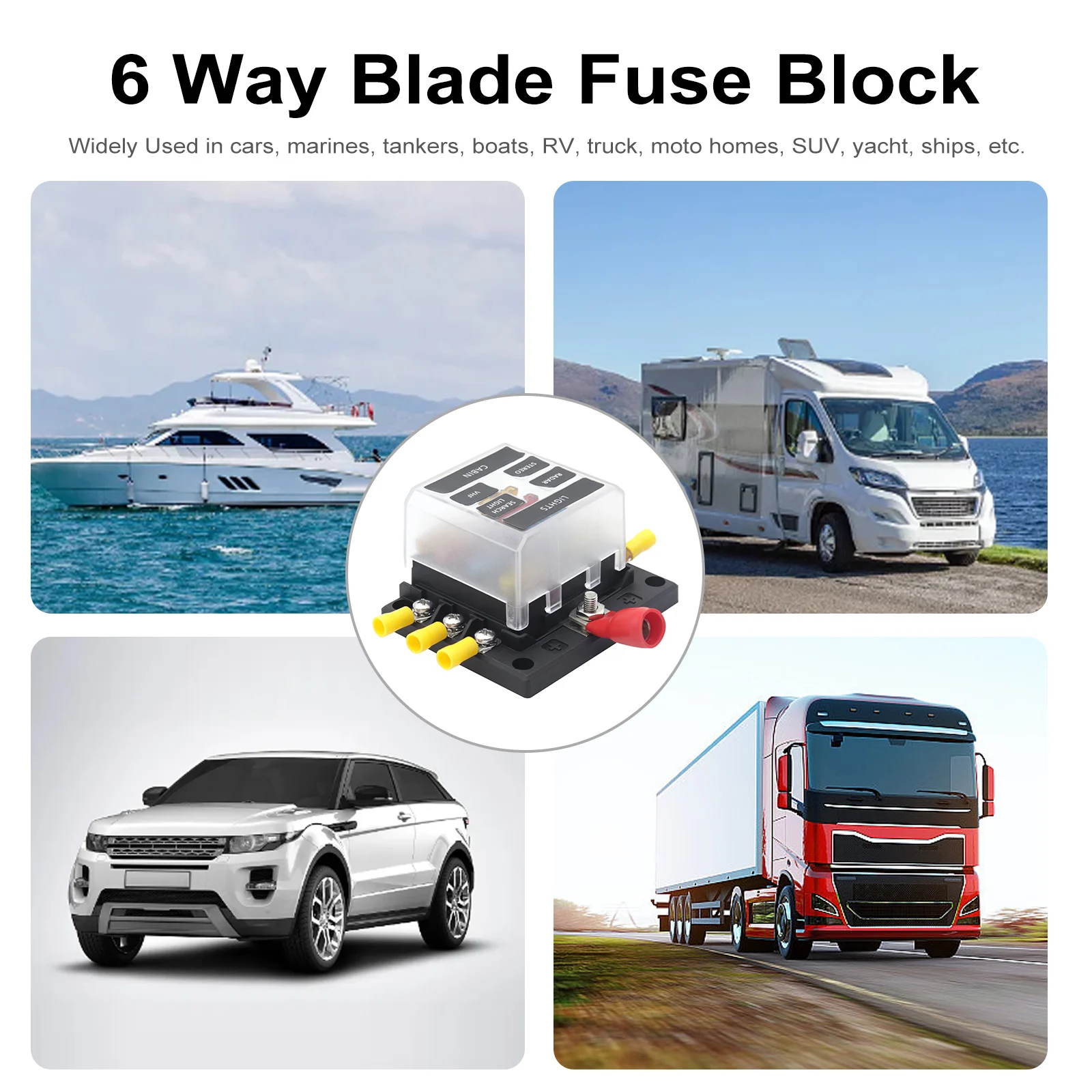 6 Way 12V 24V 16Pcs Blade Fuse Box Holder For Car Boat Marine Caravan Fuse Blocks With LED Indicator Warning Lights