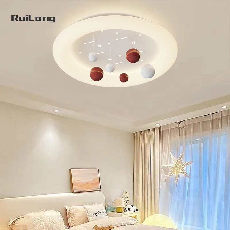 

Modern Space Led Ceiling Light For Children Room Boys Girls Bedroom Study Cartoon Kids Room Chandelier Planet Moon Ceiling Lamps