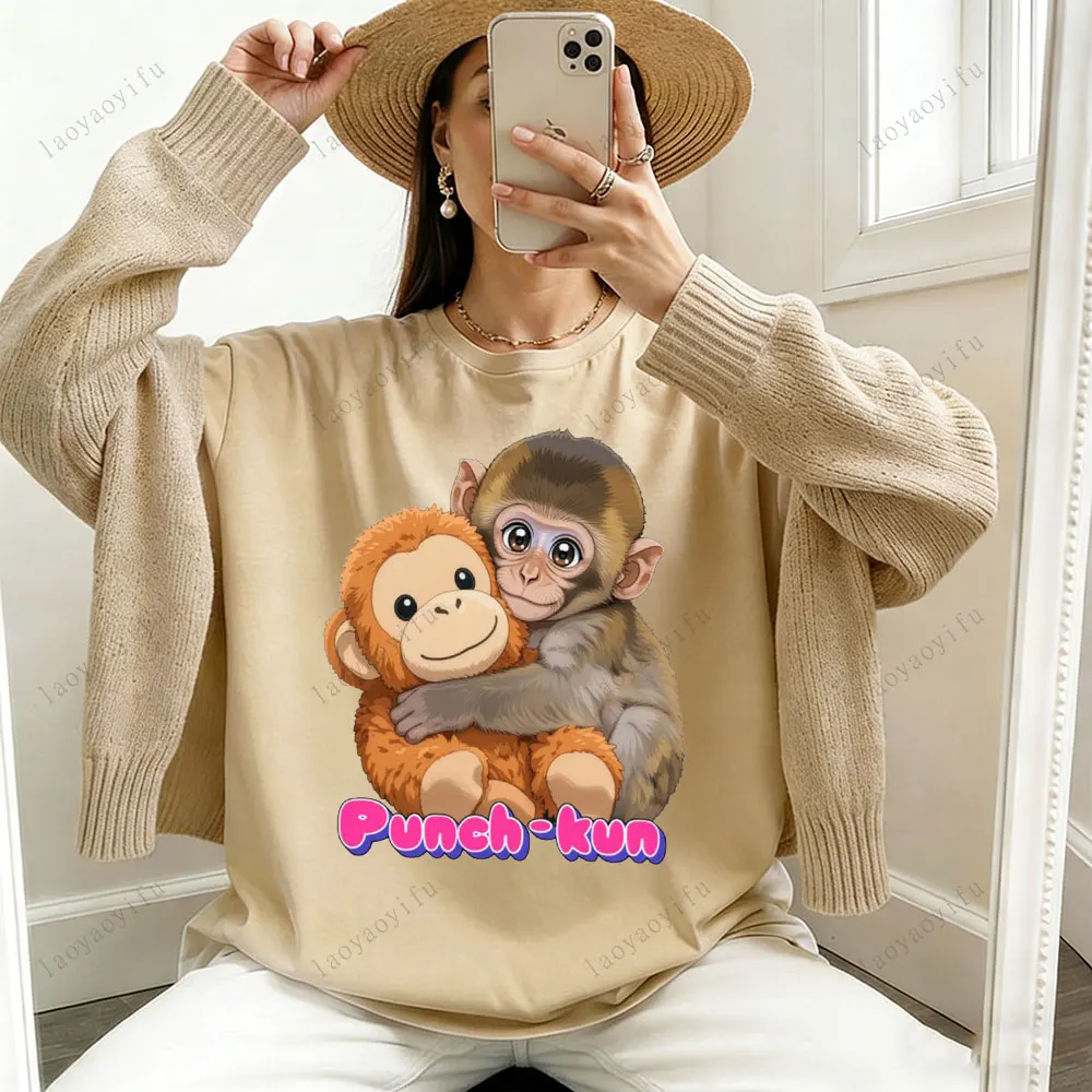 Punch Monkey T Shirt Cute Monkey Tops Animal Print Tees Y2k Top Ropa De Mujer Kawaii Y2k Vintage Clothes Graphic T Shirts