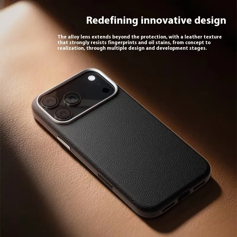Intelligent AI Integrated Button PU Leather Case for iPhone 17 Pro Max Metal Lens Ultra-thin Original Color Protective Cover