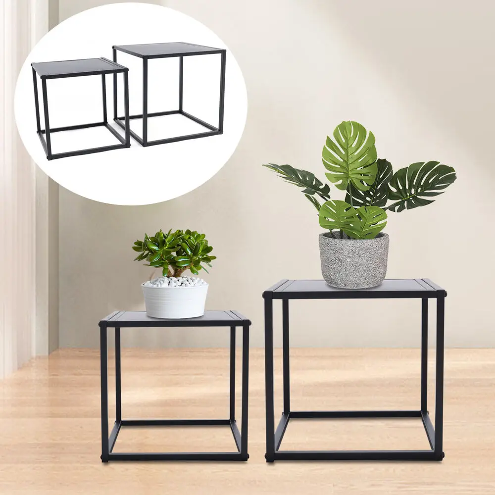 

2pcs Modern Metal Square Tray Coffee Tea Table Matte Black Plate End Side Table