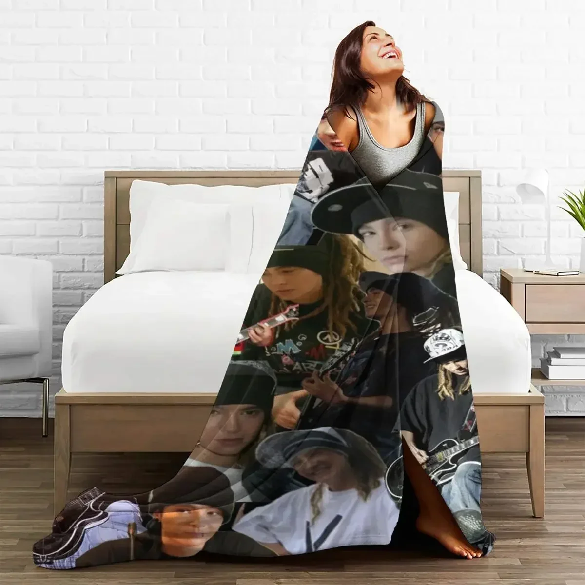 Tom Kaulitz Plaid Blankets Sofa Cover Fleece Printed Pop-Rock Band Collage Portable Soft Throw Blanket for Bedding Car Rug Piece