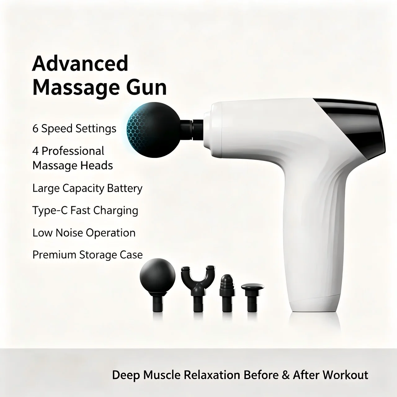 Mini Massage Gun with 4 Replaceable Massage Head Powerful Muscle Massager for Relaxation Deep Tissue Percussion Massage Machine