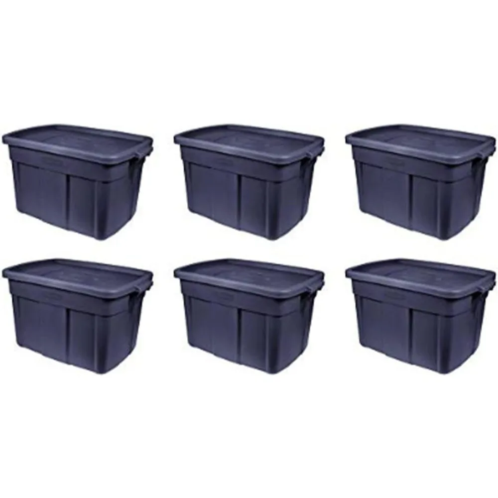 Roughneck️ Storage Totes, Durable Stackable Containers, Great for Garage Storage, Moving Boxes, and More, 18 Gal - 6 Pack