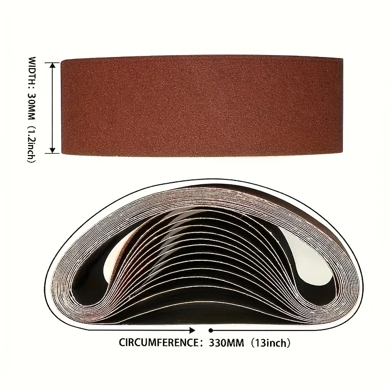 10Pcs 30 X 330 mm abrasive belt - 60/80/120/240/400 grain size - for sanding, filing, grinding and deburring