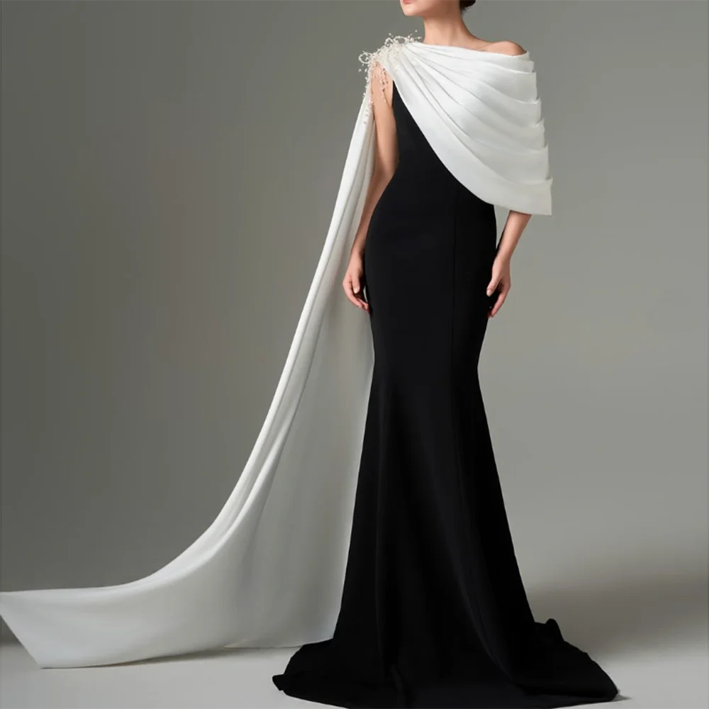 

Customized A-Line Prom Dresses Floor-Length Off The Shoulder Sleeveless Stole Evening Gown Fashion Beading Pleat Party Gown
