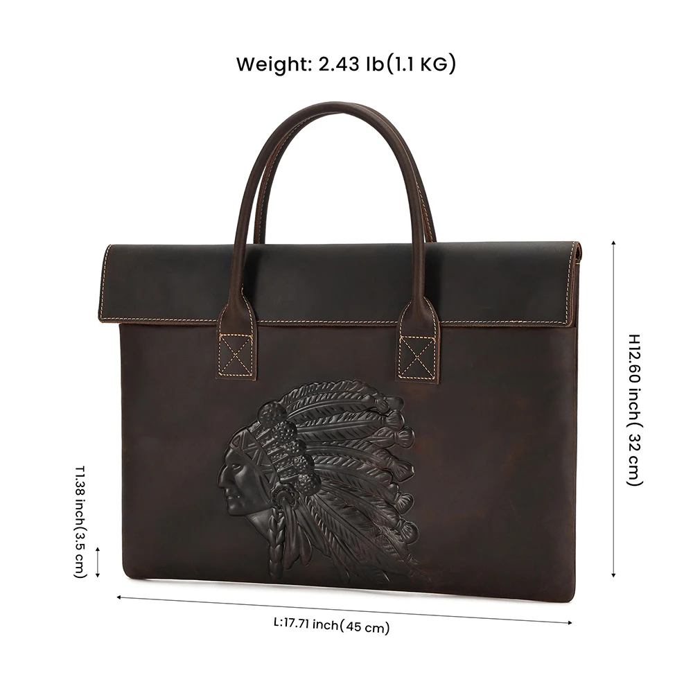 Crazy Horse Men Handbag  Business Computer Bag For Laptop Business Travel Lightweight Men's Bag Leather Handheld Briefcase