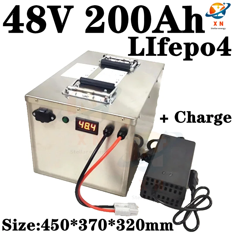 

Waterproof rechargeable 48V 200Ah Lifepo4 battery with BMS for trolling motor UPS solar storage system RV golf cart +20A Charge