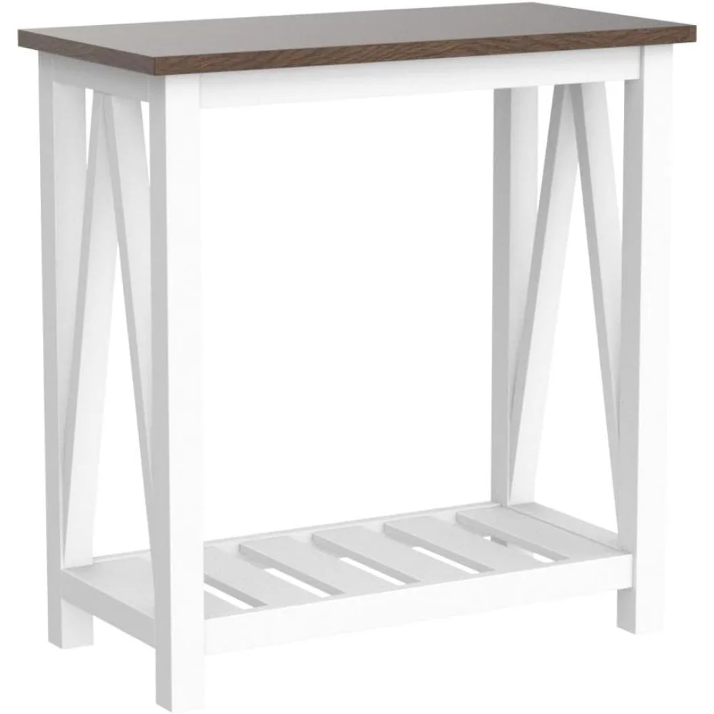 Farmhouse End Table Set 2, Rustic Vintage Narrow End Side Table with Storage Shelf for Small Spaces, Nightstand Sofa Table f