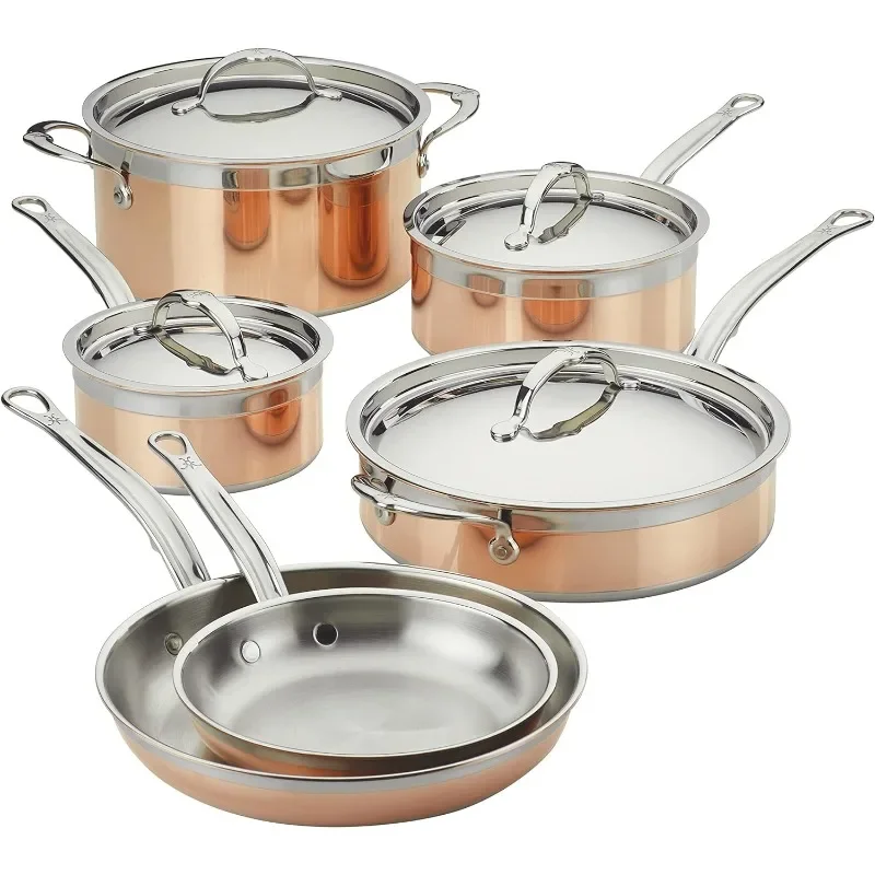 100% Pure Copper 10-Piece Ultimate Cookware Set, Induction Cooktop Compatible  Cooking Pots Set