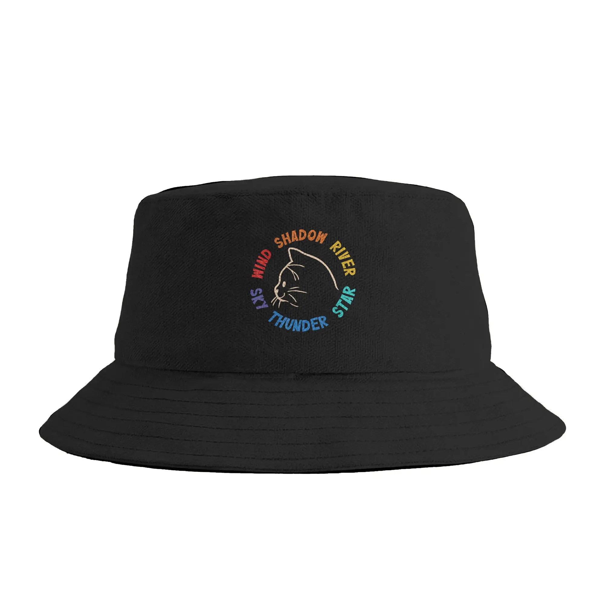 Wind Shadow River Star Thunder Sky Cat Feline Bucket Hat For Unisex Fisherman Hats Vintage Vacation Caps Portable Sunscreen Hats