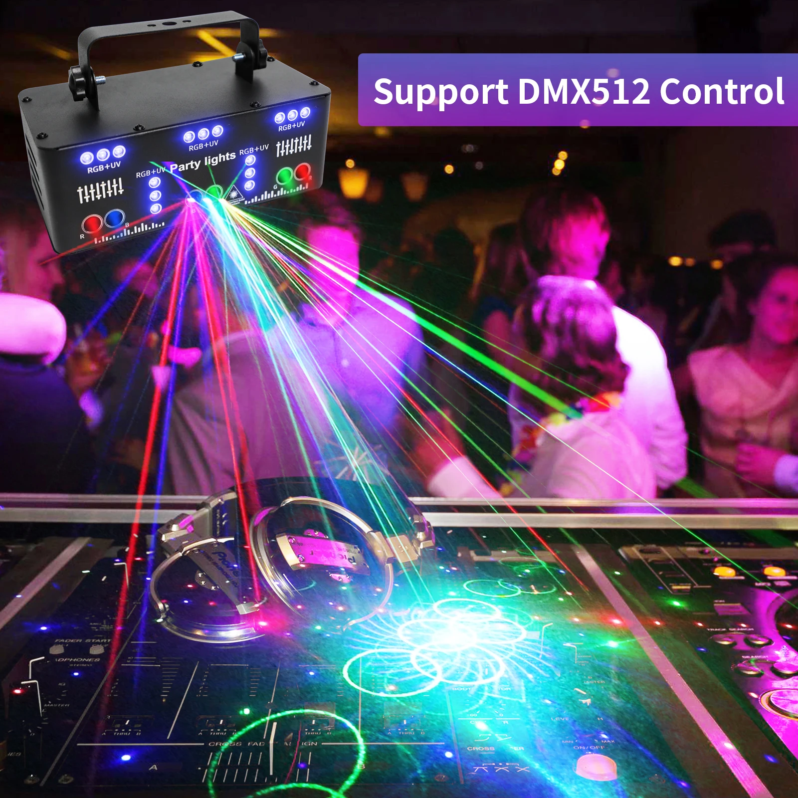 WUZSTAR DJ Party Lights,21 Lens RGB UV Disco Strobe Light Indoor Support DMX 512 Ravelight with Remote Control for Home Parties