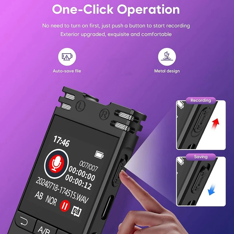 음성 활성화 디지털 음성 녹음기, 대형 스크린 사운드 오디오 녹음기, 인터뷰, 회의, 수업용, 64GB