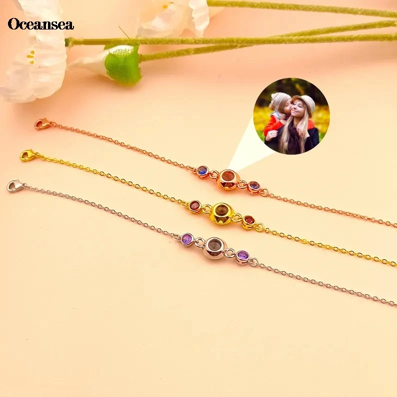 

Customized Photo Projection Bracelet with Round Shaped 12 Birstone Charm Brcelet Jewelry Drop ship 2025
