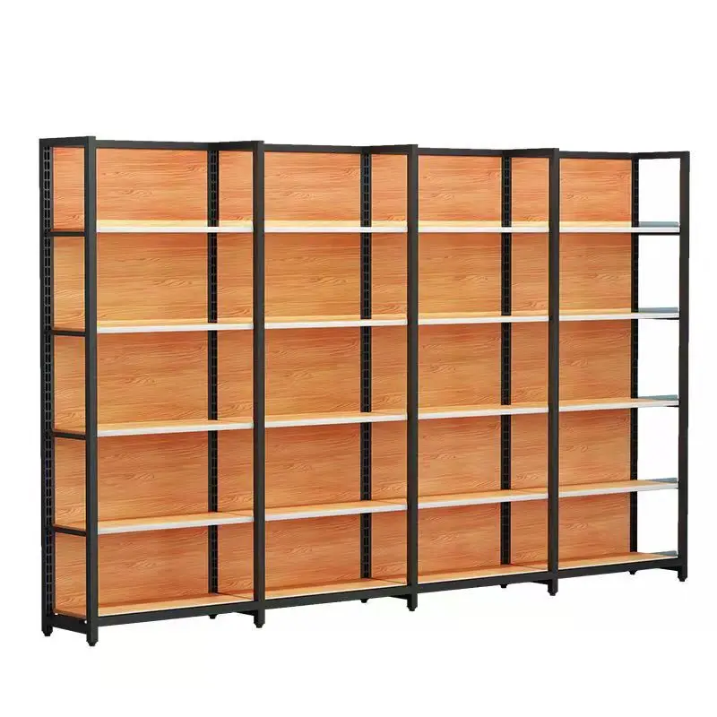 custom，Custom Supermarket Grocery Display Shelf Wooden Metal Display Racks Single Double Sided Gondola Shelves for Retail Shops