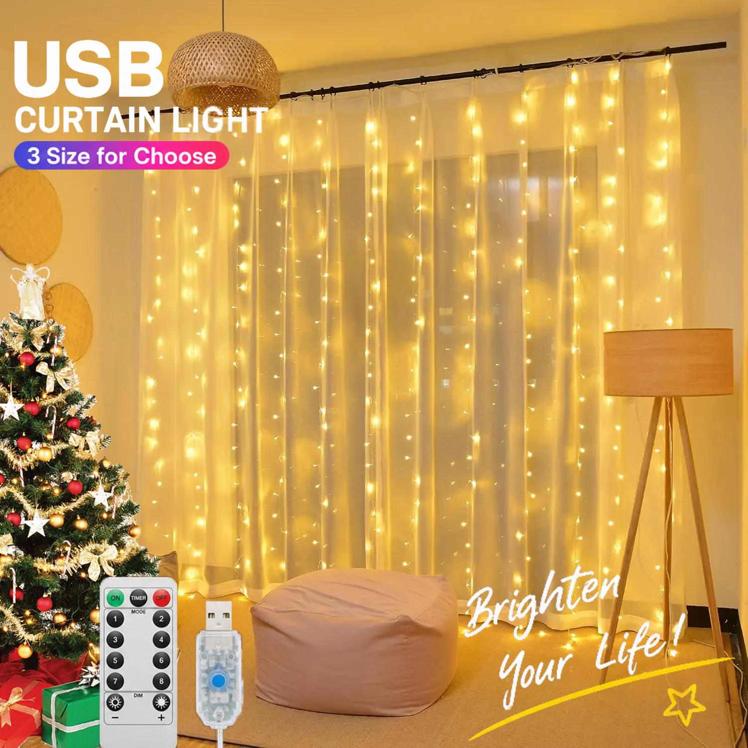 LED Curtain String Lights USB Festoon Remote Control Garland Fairy Lights Wedding Christmas Decoration for Home Bedroom