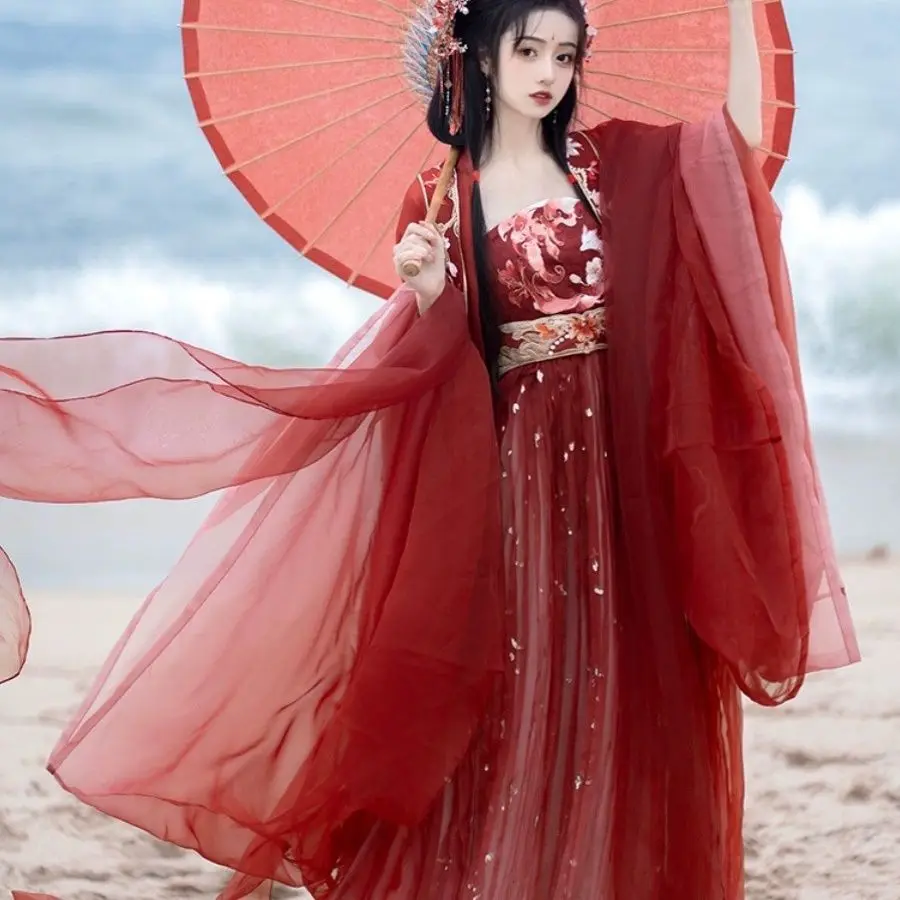 

Yun 2025 Han Одежда Китайская традиционная юбка Cheok с вышивкой Весенне-осенний женский костюм Красный