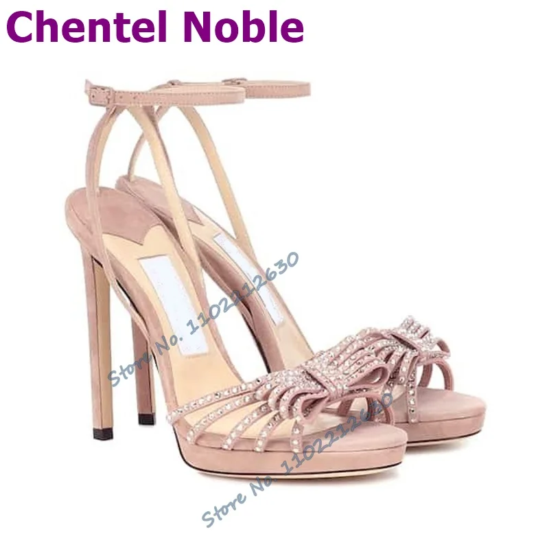 Rhinestone Bow Women Sandals Open Toe Platform Slingbacks Thin High Heels Luxury Stilettos Fashion All Match Party Dress Shoes