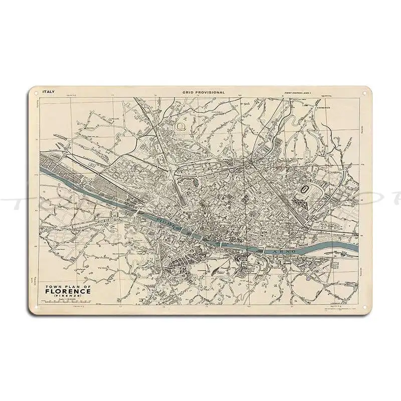 Vintage Florence Italy Map 1943 Metal Plaque Poster Classic Kitchen Painting Decoration Personalized Tin Sign Poster