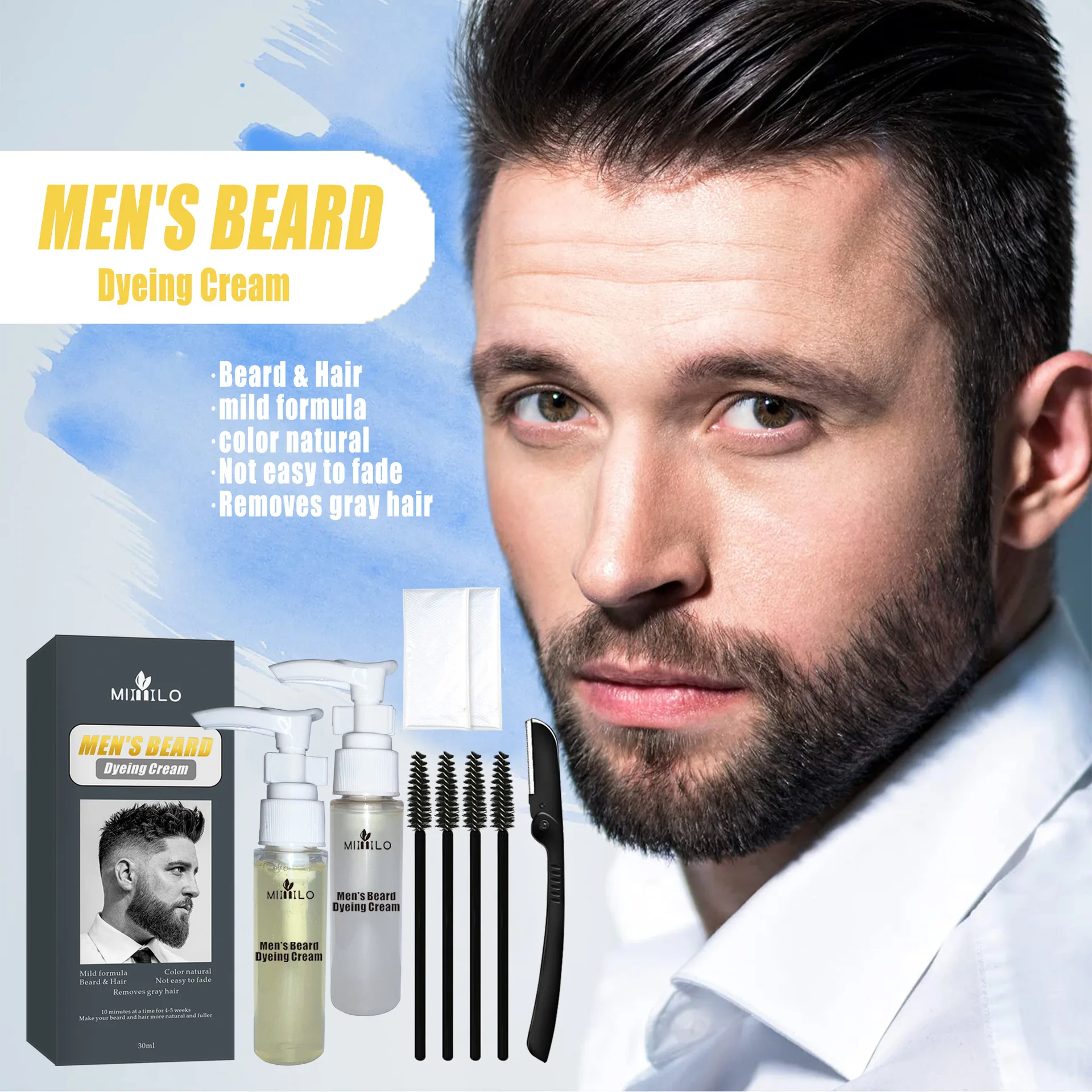 New Product Beard Dye Natural Long Lasting Non-Irritating Waterproof Beard Dye Quick Black Removal White Beard Grey Men Care