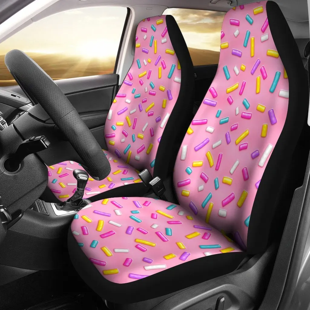 Pink Candy Pattern Print Seat Cover Car Seat Covers Set 2 Pc, Car Accessories Car Mats