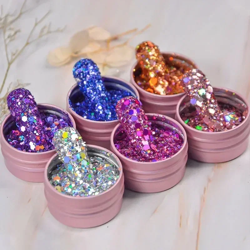 Iridescent Nail Art Sequins Silver Nail Glitter DIY Chrome Powder Sparkly Hexagon Chunky Flakes Manicures Decorations