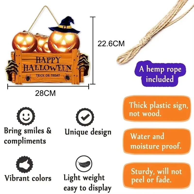 할로윈 나무 장식 걸이식 문짝 사인, 홈 바 카페 2024 할로윈 유령 얼굴 호박 문짝 걸이식