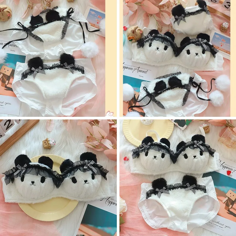 

Japanese Bear Print Bra and Panty Set, Seamless No Steel Ring Comfortable Underwear for Autumn Winter
