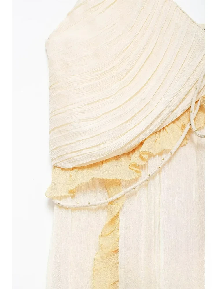 KONDALA-vestido Sexy elegante para mujer, camisola con cuello en V, cuello Halter, lazo, volantes, con cordones, vestido largo recto, nueva moda 2024, vestido de noche para discoteca