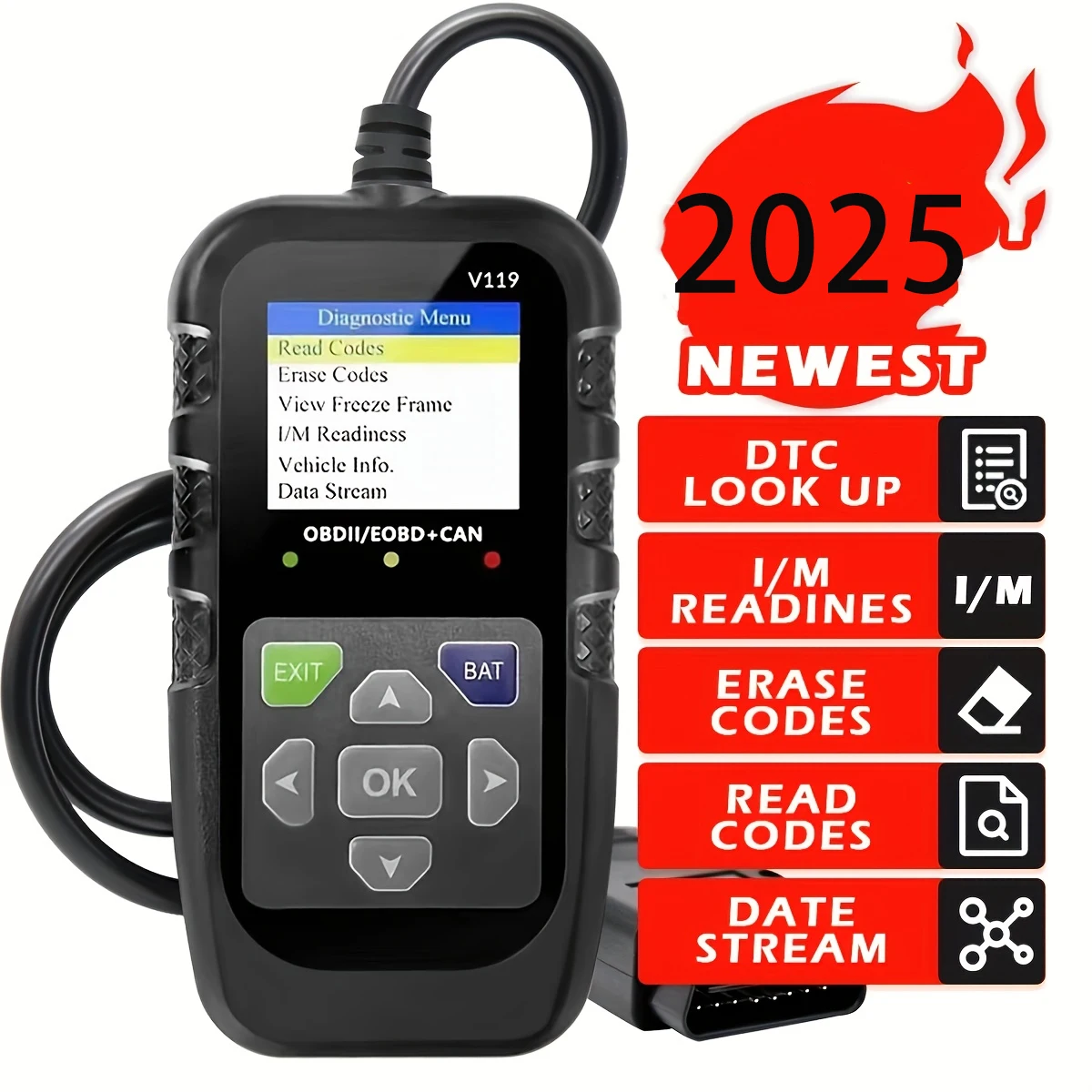 Lecteur de code de diagnostic de voiture OBD2 - Lecteur de code moteur avec test de tension recherche rapide des codes d'erreur