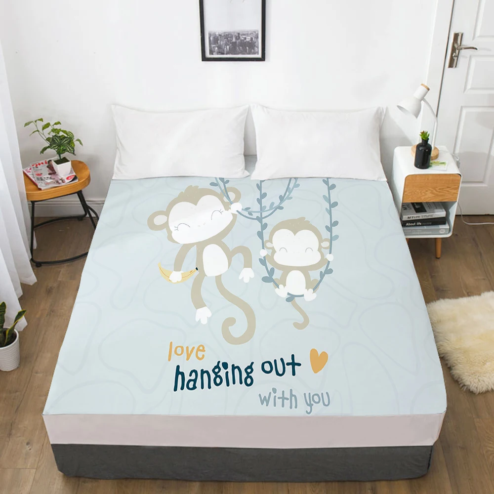 

Cartoon Elastic fitted sheet bed sheet With An Elastic Band Mattress Cover Customizable size lovely Bed cover for kids monkey