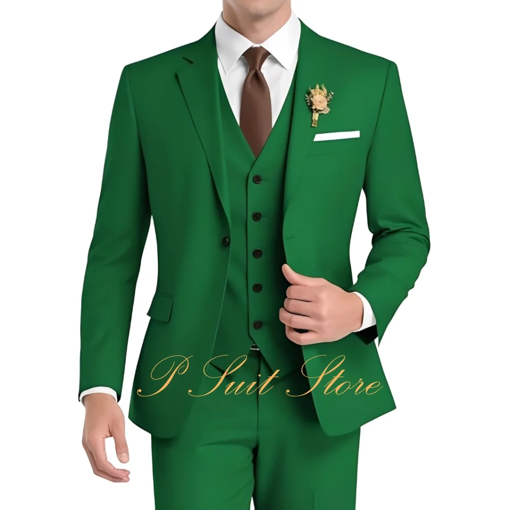 Formal Men's Suit 3 Piece Wedding Suit Notched Lapel Blazer Single Breasted Vest and Pants Elegant Slim Fit Mens Suits