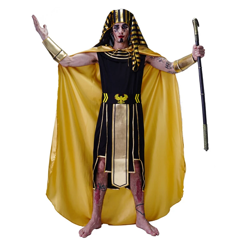 

Pharaoh Egypt Ancient King Cosplay Wizard Dress Sorcerer Vintage Halloween Costume for Men Adult Robe Mantle Carnival Cloak Cape