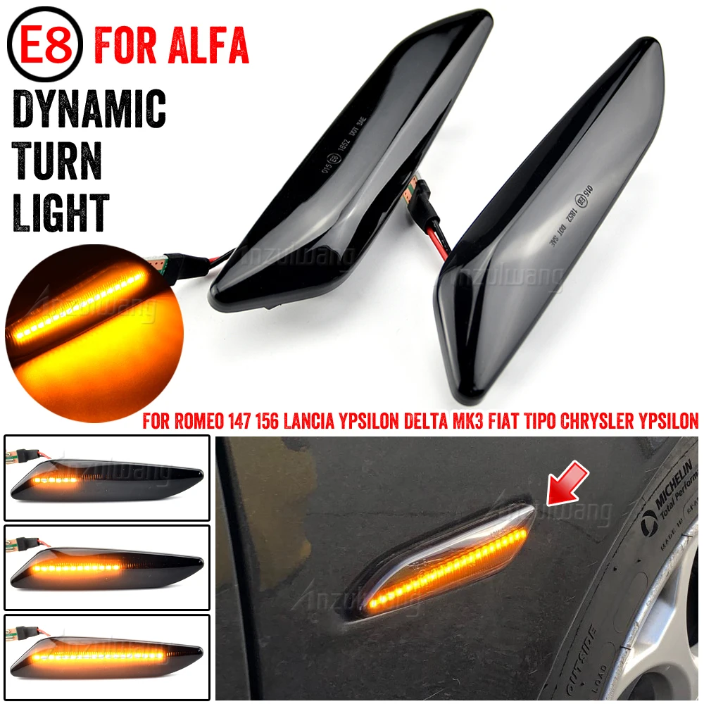 2 Pieces Sequential Flashing LED Turn Signal Side Marker Light For Alfa Romeo 147 156 Fiat Egea Tipo Lancia Delta Ypsilon 3