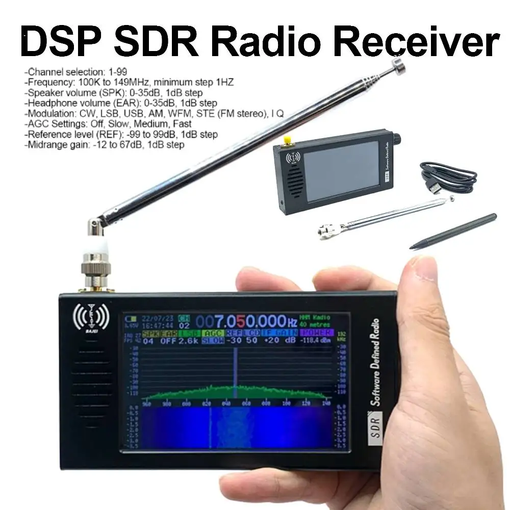 DSP SDR Radio Receiver Portable Shortwave Radio Rechargeable Shortwave AM FM DSP Radio with Headphone Antenna Jack for Hiking