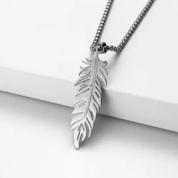 Trend Stainless Steel Feather Pendant Necklace Charm Men's Necklace New Fashion Hip Hop Punk Jewelry Accessories Gift Wholesale